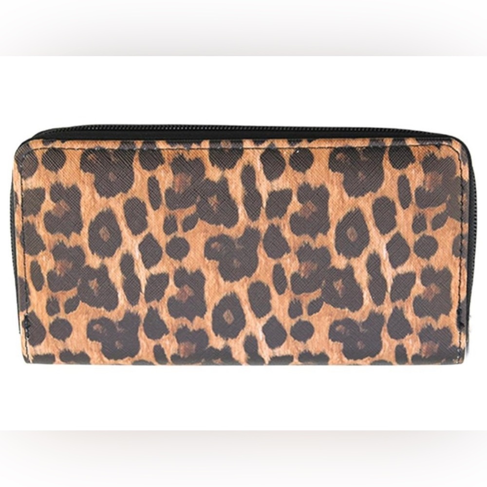 Leopard print long wallet. Zip around with lots of room. New.